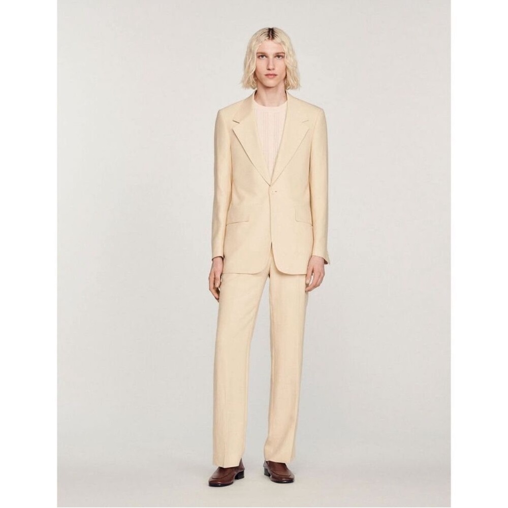 Sandro Men’s Linen Suit Jacket Blazer Blush Pink Size FR 48
